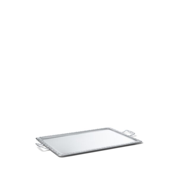 Platte Edelstahl mit Dekorrand und Griffen, 46 × 63 cm